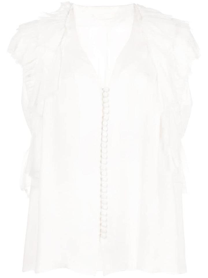 Jason Wu Collection Ruffle Sleeve Button Blouse - White