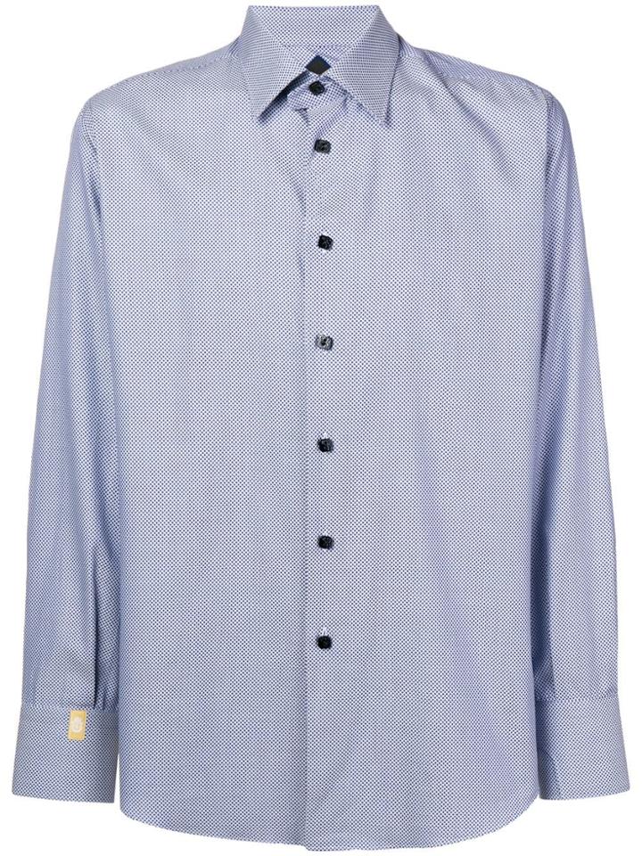Billionaire Geometric Patterned Curved Hem Shirt - Blue
