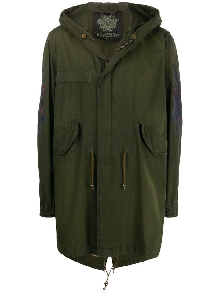 Mr & Mrs Italy Printed Parka Coat - Green