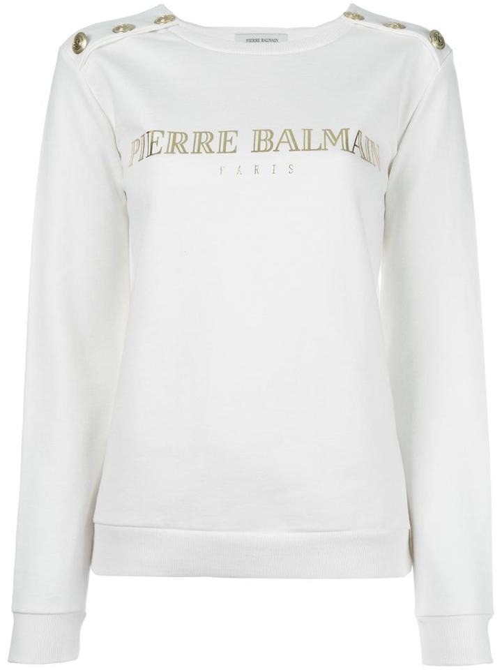 Pierre Balmain Logo Print Sweatshirt, Women's, Size: 42, White, Cotton