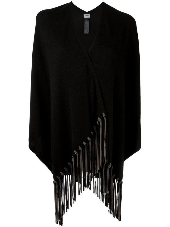 Armani Collezioni Fringed Poncho, Women's, Black, Goat Skin/polyamide/viscose/wool