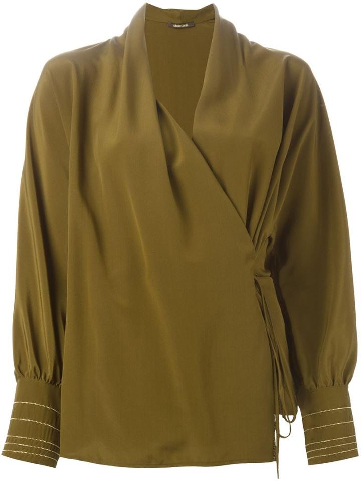 Roberto Cavalli Wrap Blouse, Women's, Size: 38, Green, Silk