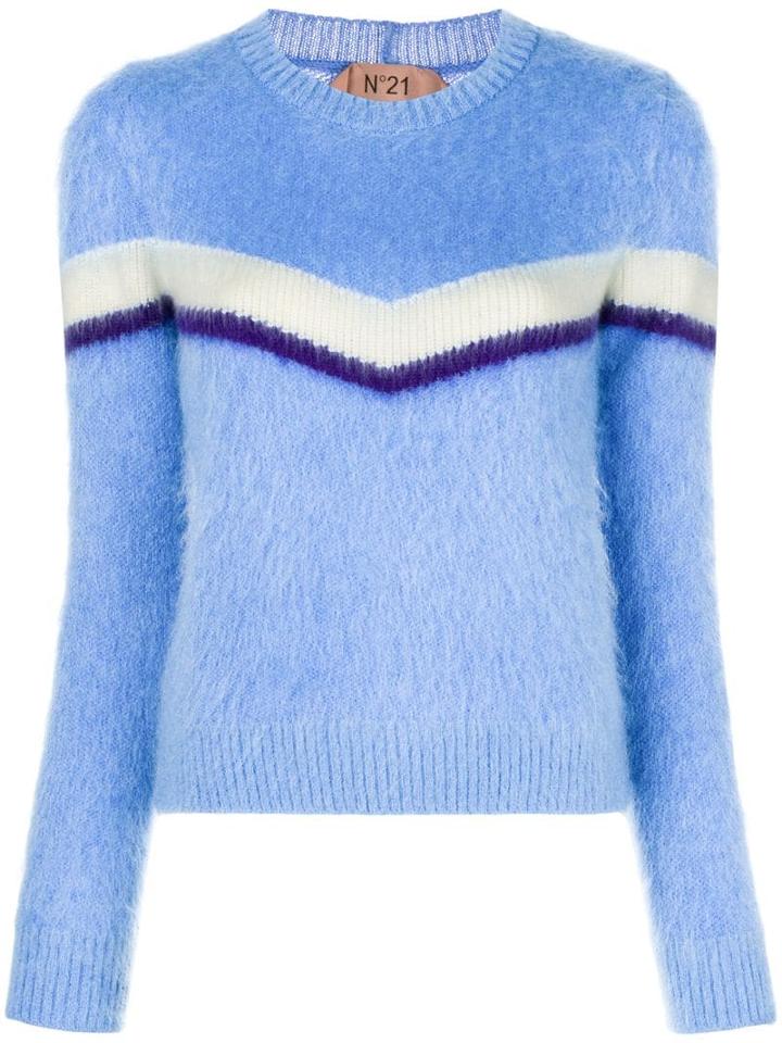 Nº21 Striped Furry Jumper - Blue