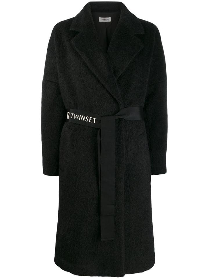 Twin-set Logo Belt Coat - Black
