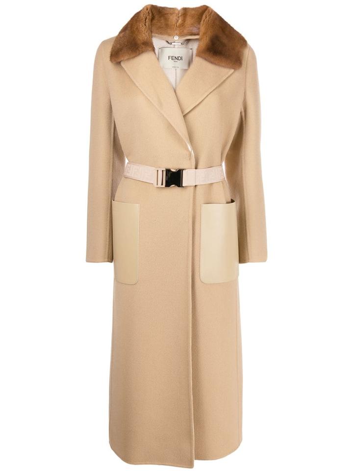 Fendi Wrap Style Belted Coat - Neutrals