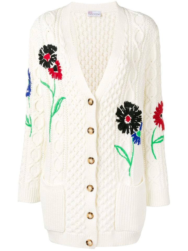 Red Valentino Red Valentino Embroidered Floral Cable Knit Cardigan -