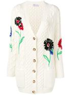 Red Valentino Red Valentino Embroidered Floral Cable Knit Cardigan -