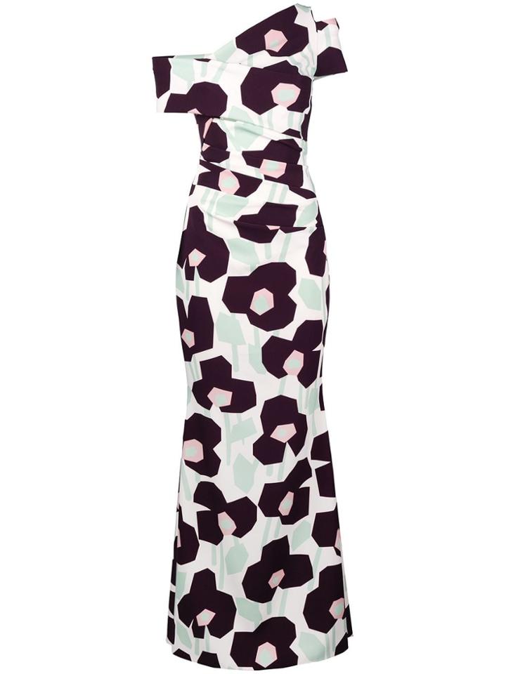 Talbot Runhof Floral Print Off-shoulder Dress - White