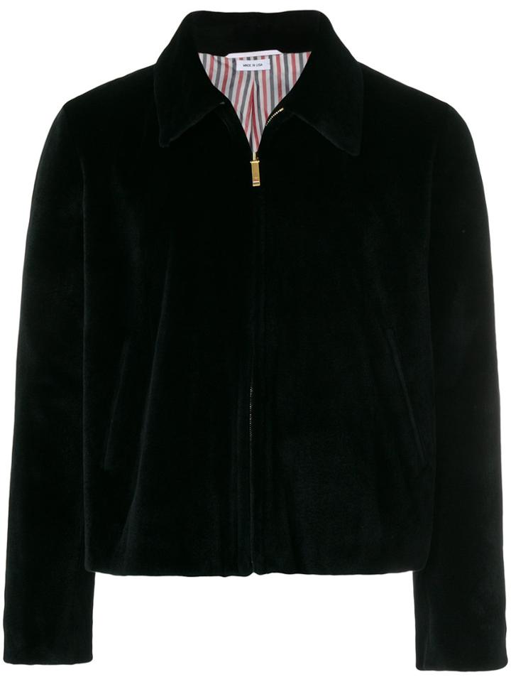 Thom Browne Double Welt Pocket Zip Up Jacket In Dyed Sheared Mink With