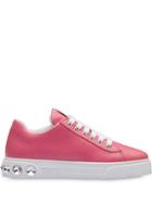 Miu Miu Embellished Heel Leather Sneakers - Pink
