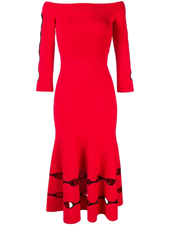 Alexander Mcqueen Off-the-shoulder Midi Dress - Red