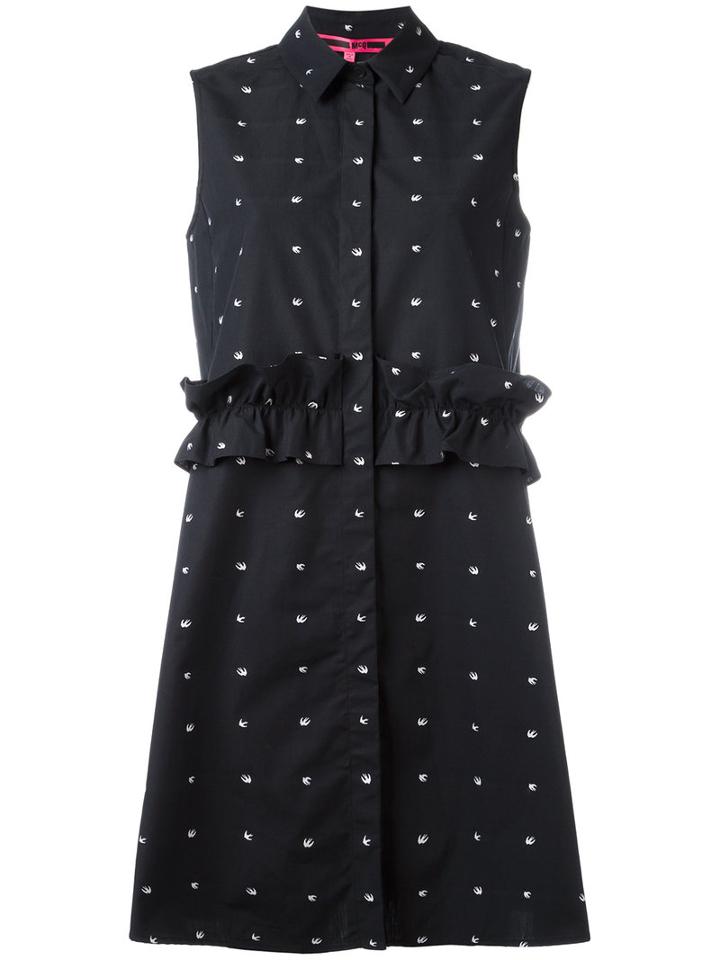 Mcq Alexander Mcqueen Swallow Print Sleeveless Shirt Dress, Women's, Size: 40, Black, Cotton