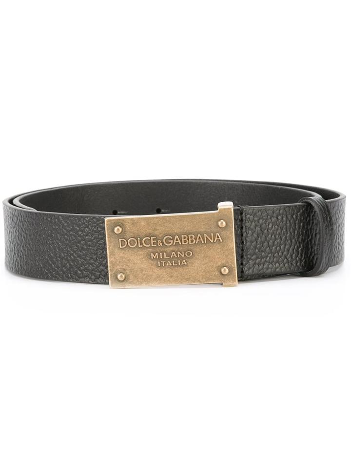 Dolce & Gabbana Embossed Buckle Belt, Men's, Size: 95, Black, Calf Leather