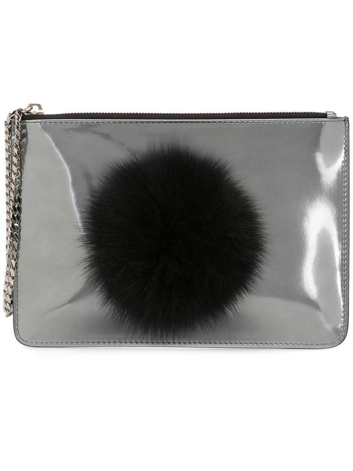 Les Petits Joueurs Bunny Pom Pom Shoulder Bag, Grey, Calf Leather/rabbit Fur