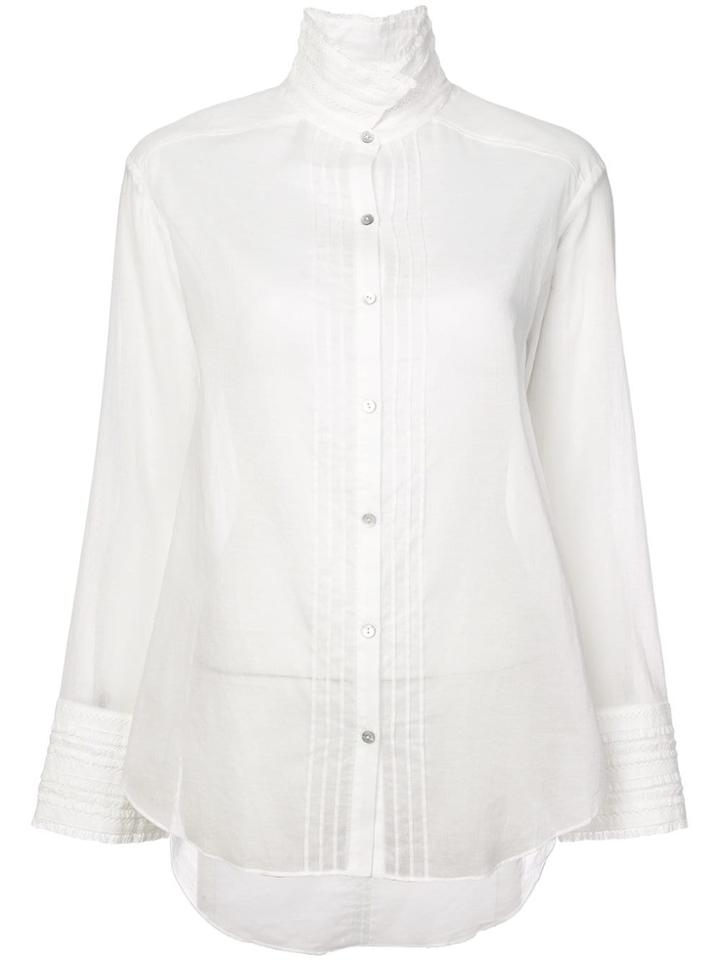 Cinq A Sept Pintuck Band Collar Blouse - White
