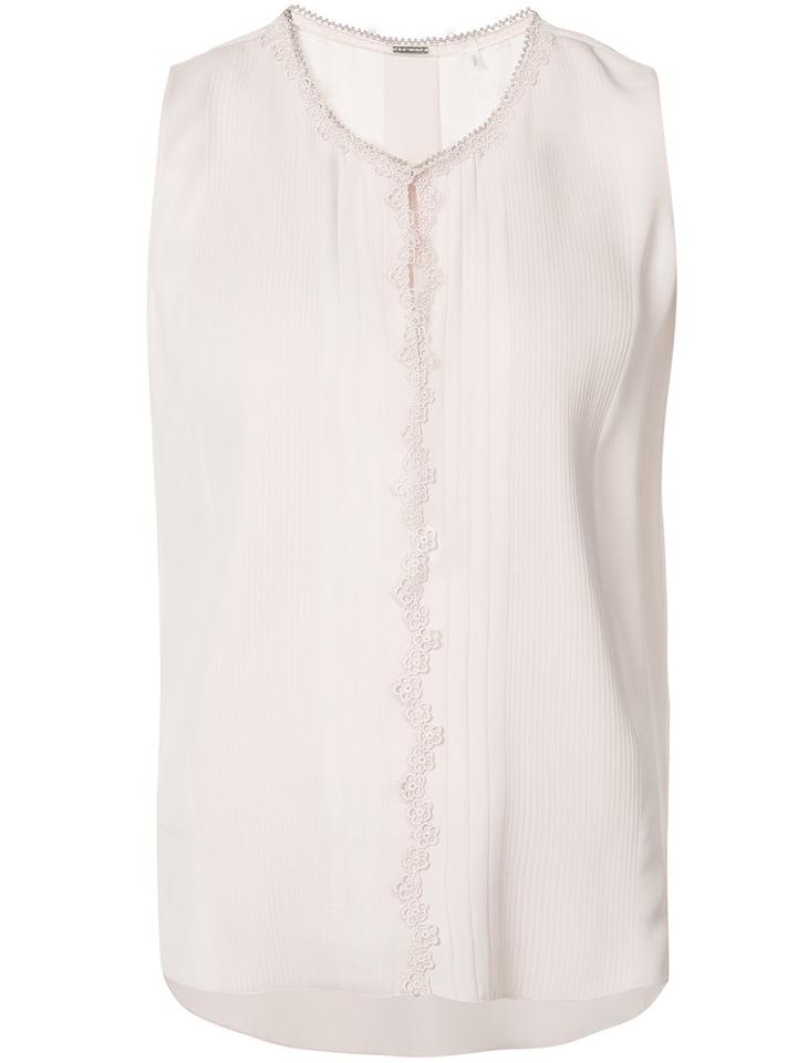 Elie Tahari - Sleeveless Floral Trim Blouse - Women - Silk - Xs, Pink/purple, Silk