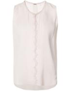 Elie Tahari - Sleeveless Floral Trim Blouse - Women - Silk - Xs, Pink/purple, Silk