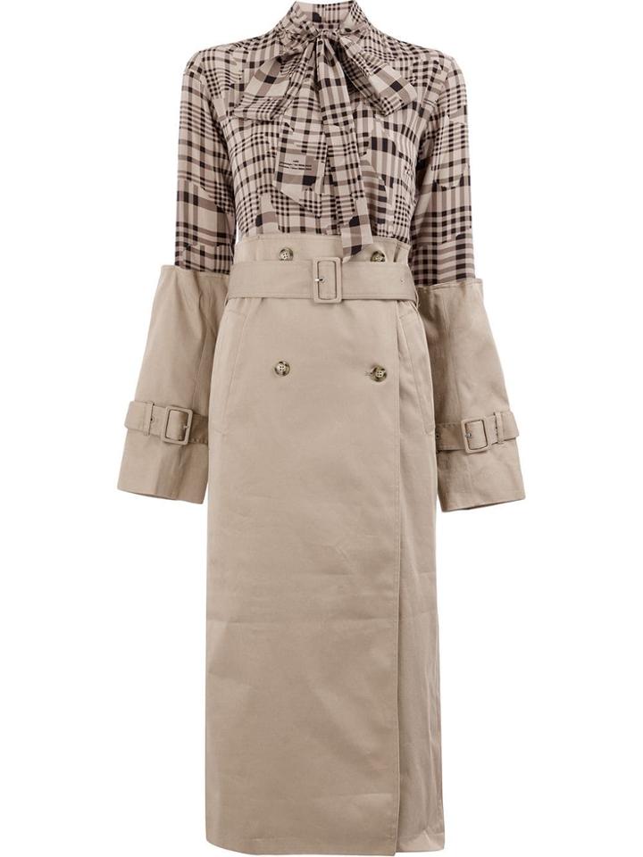 Rokh Ripped Check Trench Dress - Black