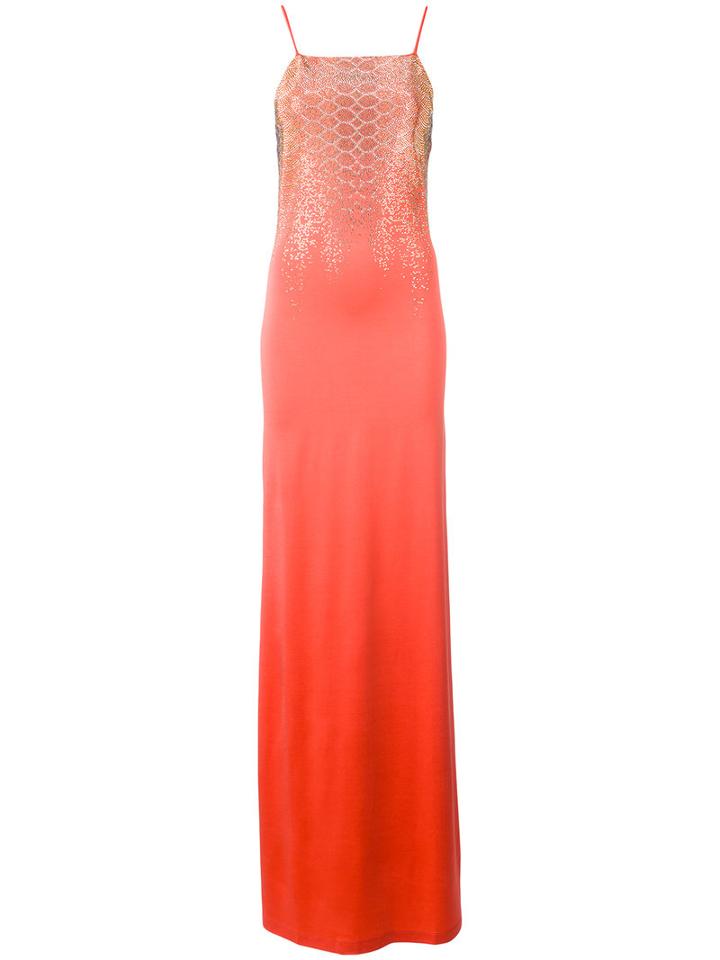 Just Cavalli Studded Front Gown, Women's, Size: 40, Yellow/orange, Viscose/spandex/elastane