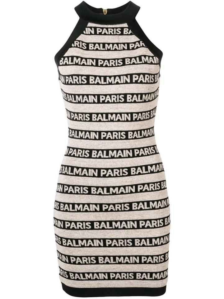 Balmain Short Logo Printed Dress - Neutrals