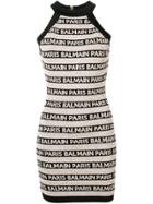 Balmain Short Logo Printed Dress - Neutrals