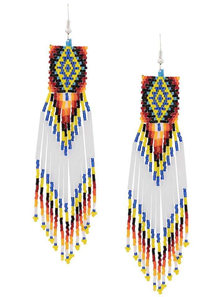 Jessie Western Tasseled Bead Earrings - White
