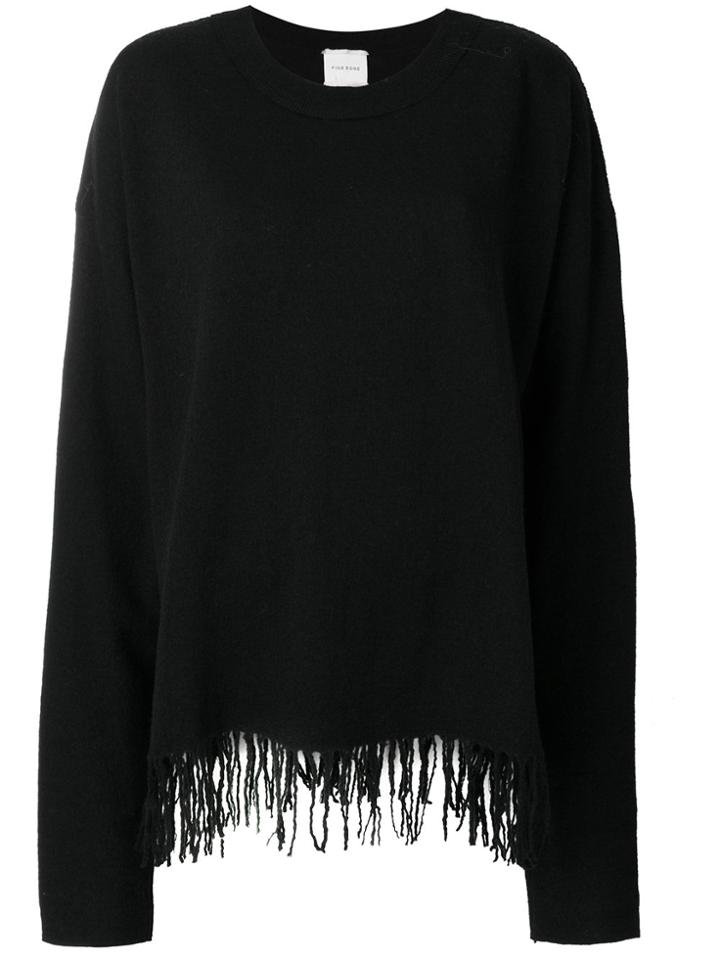 Fine Edge Fringed Crew Neck Sweater - Black