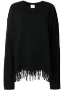 Fine Edge Fringed Crew Neck Sweater - Black