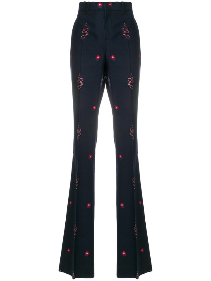 Gucci Kingsnake And Floral Embroidered Trousers - Blue