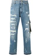Dolce & Gabbana Ripped Detail Piped Jeans - Blue