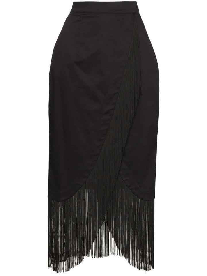 Taller Marmo Wrap-front Fringed Skirt - Black