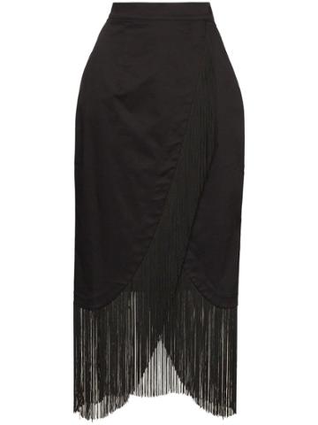 Taller Marmo Wrap-front Fringed Skirt - Black