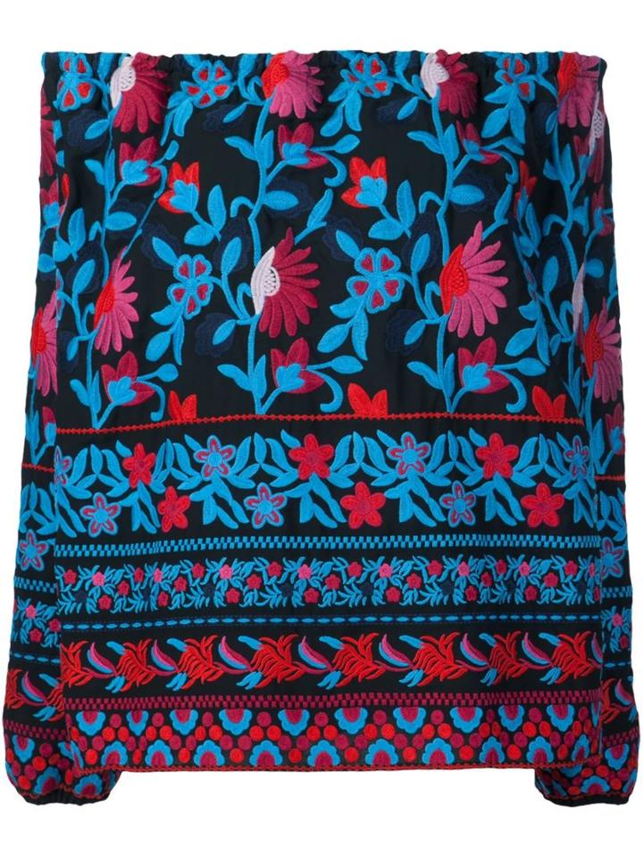 Tanya Taylor Floral Embroidery Off-shoulder Blouse, Women's, Size: 6, Black, Polyester