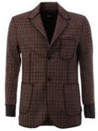 Yang Li Exposed Seam Checked Blazer, Men's, Size: 50, Red, Nylon/polyester/wool