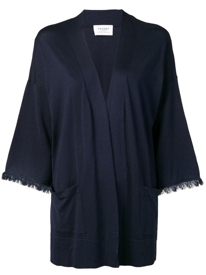Snobby Sheep Fringe Trimmed Cardigan - Blue