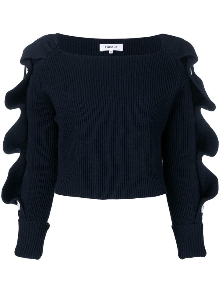 Enföld Cropped Ruffled Sweater - Blue