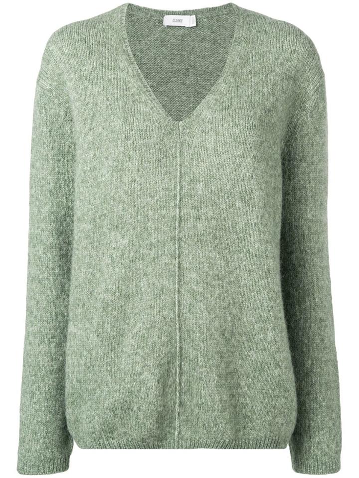 Closed Knitted V-neck Jumper - Green