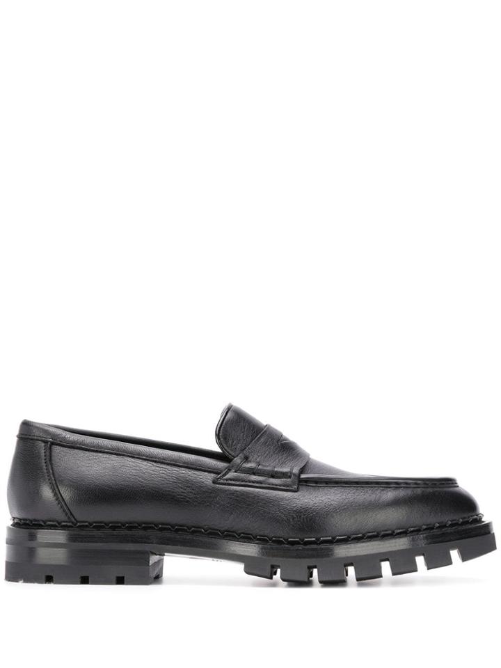 Santoni Almond Toe Loafers - Black