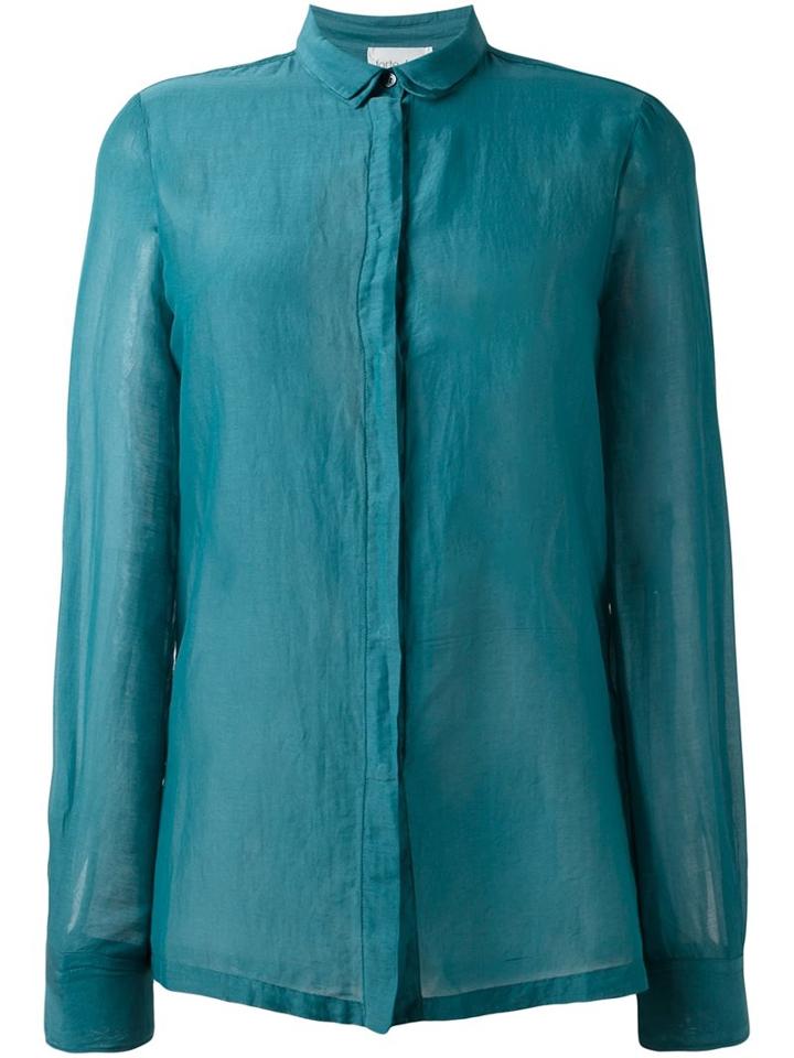 Forte Forte Concealed Fastening Sheer Shirt, Women's, Size: 2, Green, Cotton/silk