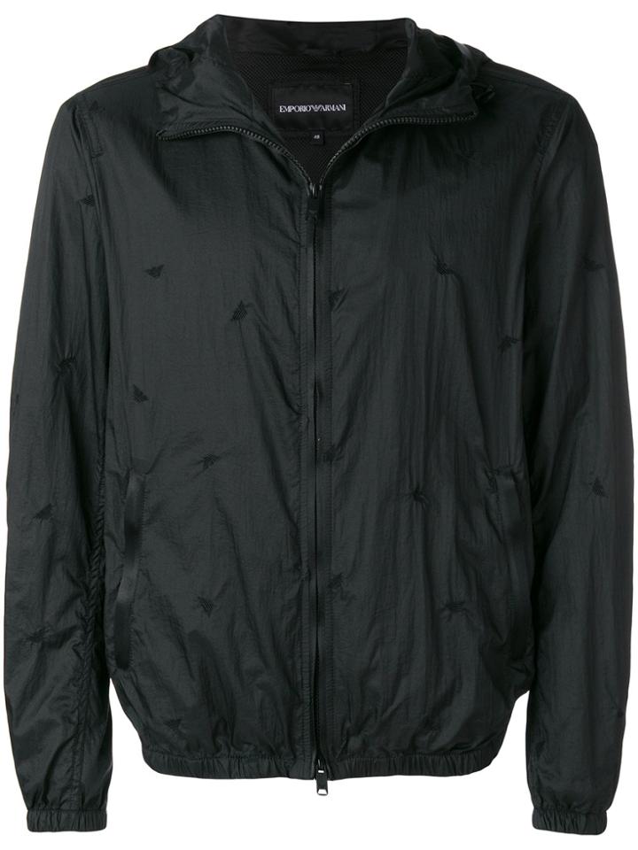 Emporio Armani Logo Embroidered Zip-up Jacket - Black