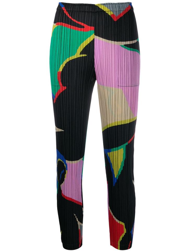 Pleats Please Issey Miyake Geometric Print Plissé Trousers - Black