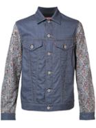 Junya Watanabe Comme Des Garçons Printed Sleeves Denim Jacket, Men's, Size: Large, Blue, Wool/polyester/cotton