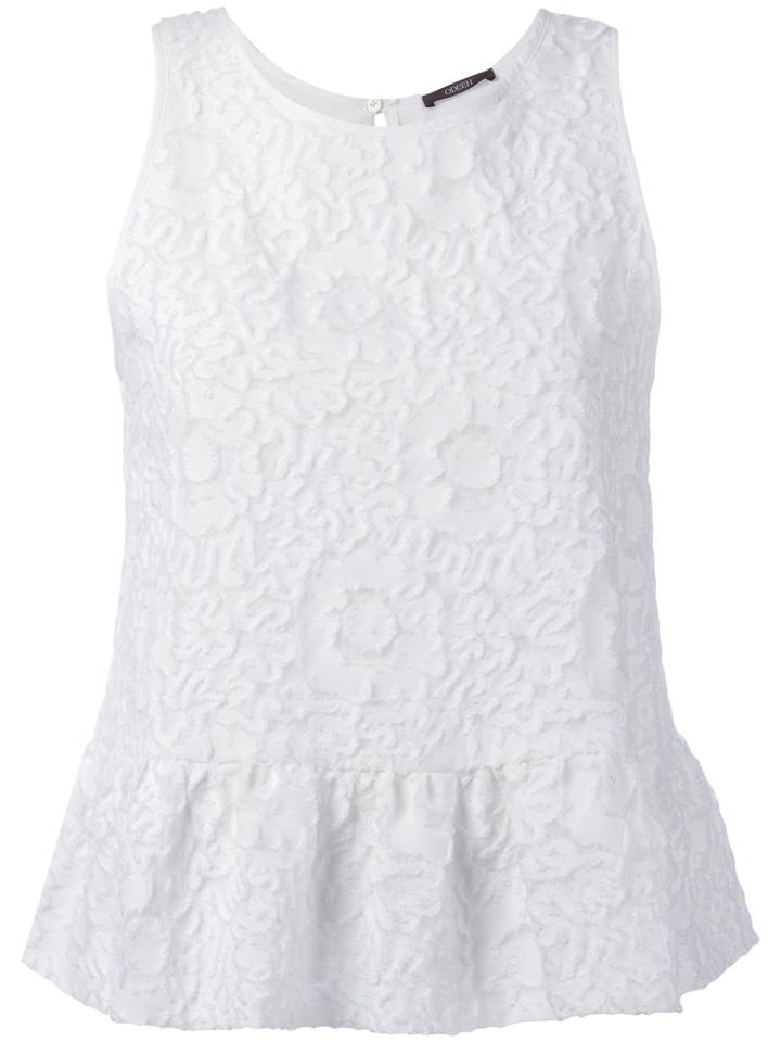 Odeeh Floral Pattern Ruffled Tank, Women's, Size: 36, White, Silk/cotton/polyamide