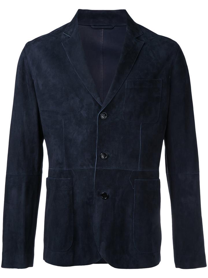 Cerruti 1881 Suede Blazer, Men's, Size: 50, Blue, Lamb Skin