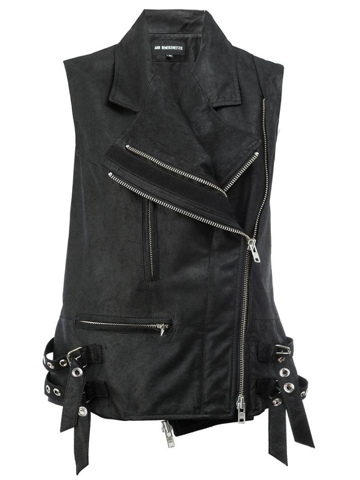 Ann Demeulemeester Sleeveless Biker Jacket, Women's, Size: 36, Black, Cotton/leather/rayon