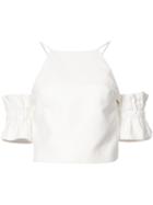 C/meo - Ruffled Sleeves Halterneck Top - Women - Polyester - Xs, White, Polyester