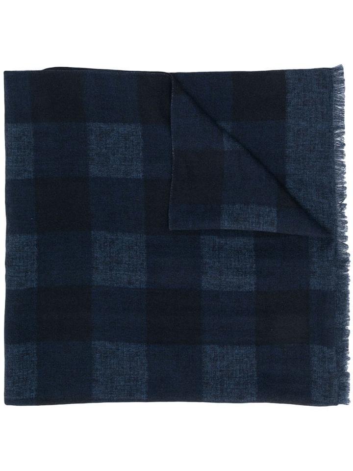 Isaia Printed Fringe Scarf - Blue