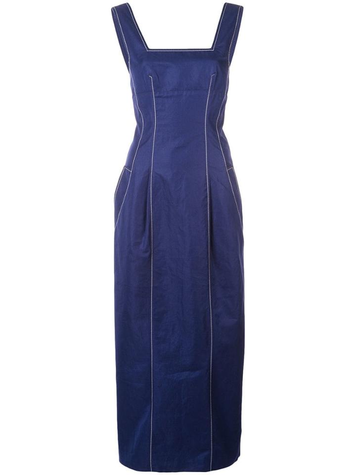 Derek Lam Square Neck Cotton Twill Cami Dress With Pegged Hem - Blue