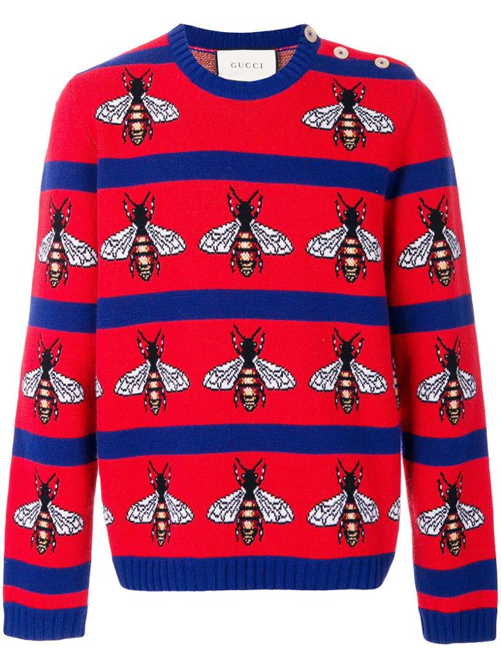 Gucci Bee Intarsia Jumper - Red