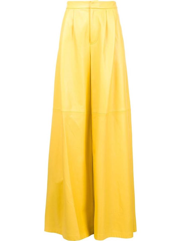 Adam Lippes Wide Pleat Front Trousers, Women's, Size: 0, Yellow/orange, Lamb Skin